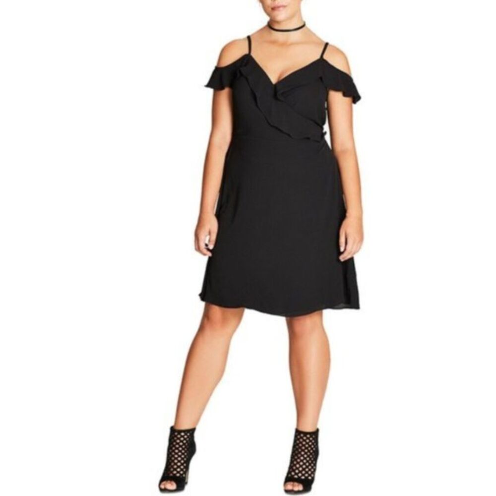CITY CHIC Lulu Wrap Dress Black Date Night Party Feminine Summer Size M/18 NWT